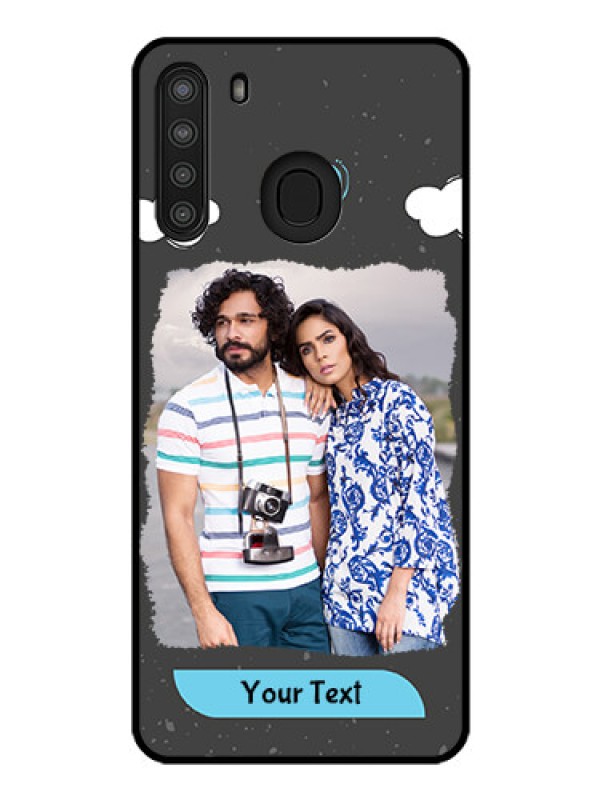 Custom Galaxy A21 Custom Glass Phone Case - Splashes with love doodles Design