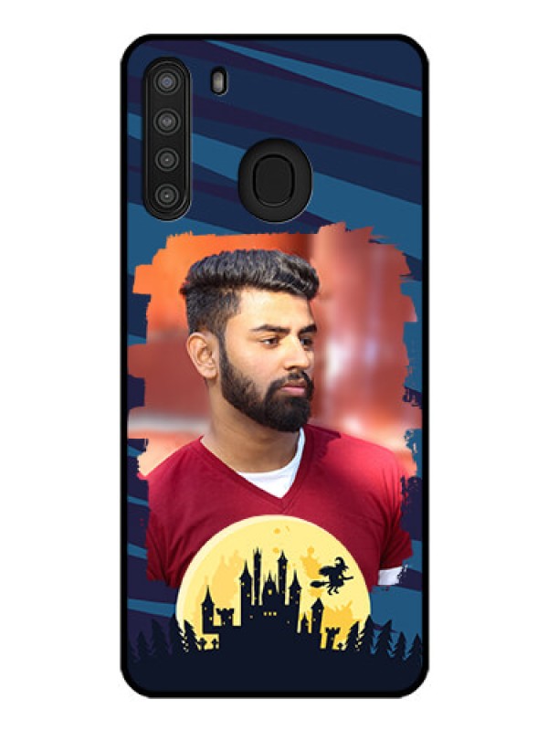 Custom Galaxy A21 Photo Printing on Glass Case - Halloween Witch Design
