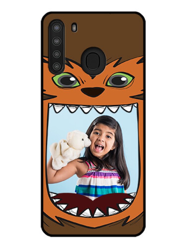 Custom Galaxy A21 Photo Printing on Glass Case - Owl Monster Back Case Design