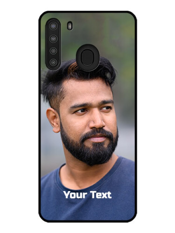 Custom Galaxy A21 Glass Mobile Cover: Photo with Text