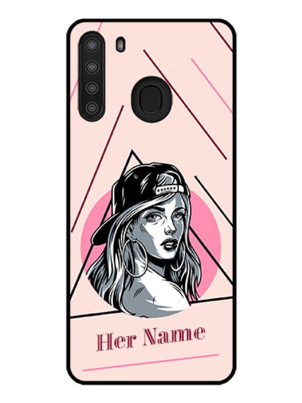 Custom Galaxy A21 Personalized Glass Phone Case - Rockstar Girl Design