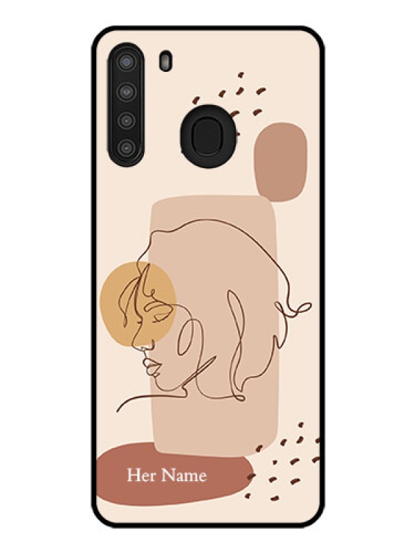 Custom Galaxy A21 Photo Printing on Glass Case - Calm Woman line art Design
