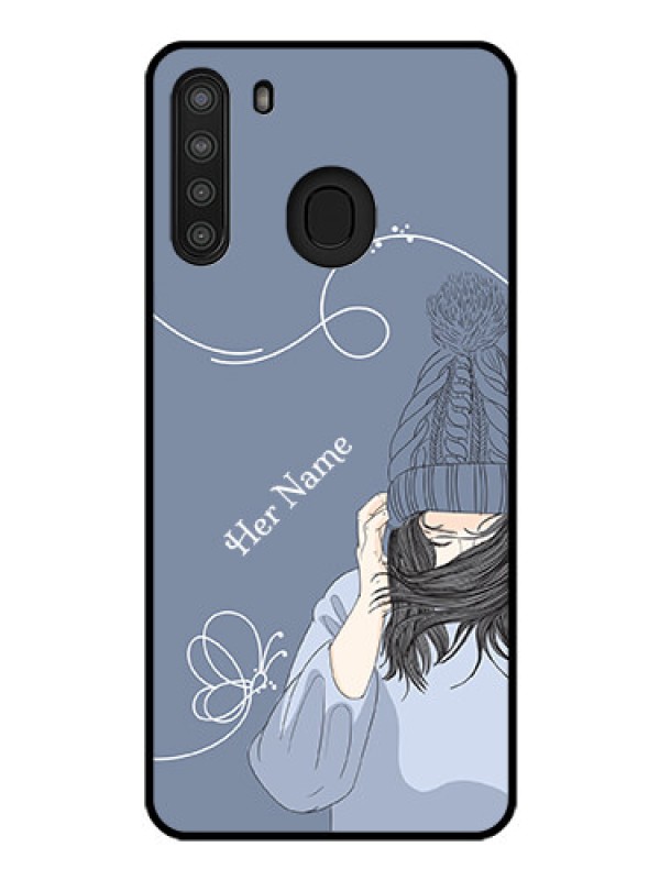 Custom Galaxy A21 Custom Glass Mobile Case - Girl in winter outfit Design