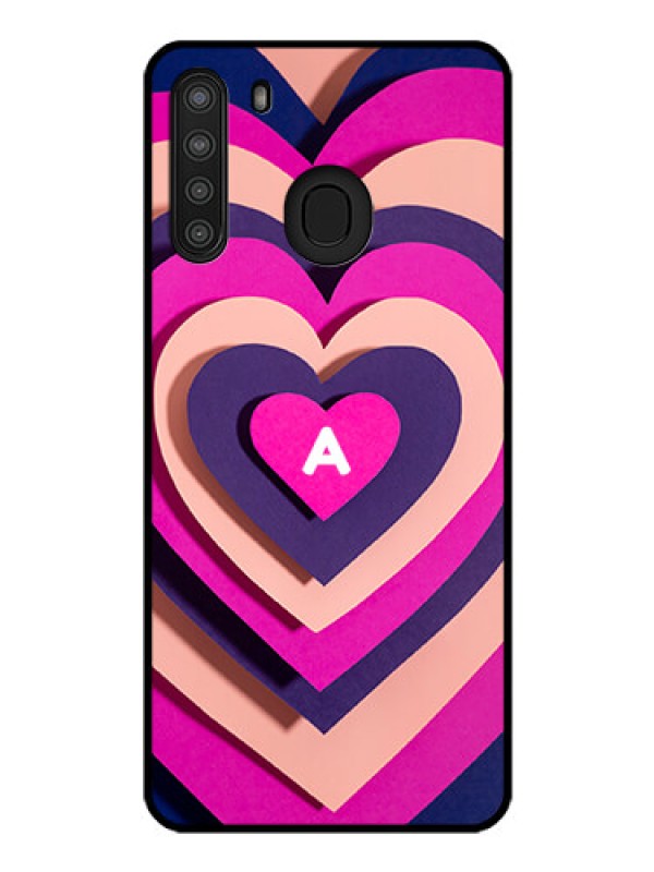 Custom Galaxy A21 Custom Glass Mobile Case - Cute Heart Pattern Design