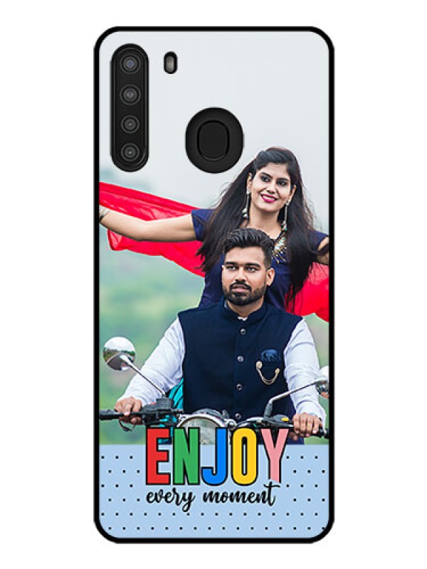 Custom Galaxy A21 Photo Printing on Glass Case - Enjoy Every Moment Design