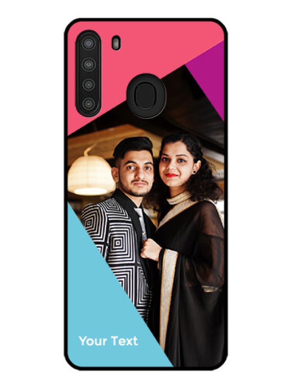 Custom Galaxy A21 Custom Glass Mobile Case - Stacked Triple colour Design
