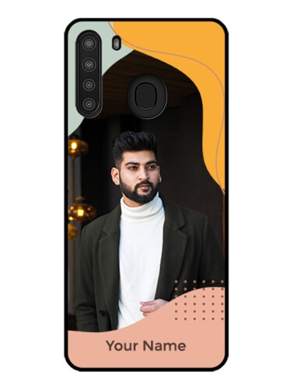 Custom Galaxy A21 Personalized Glass Phone Case - Tri-coloured overlay design