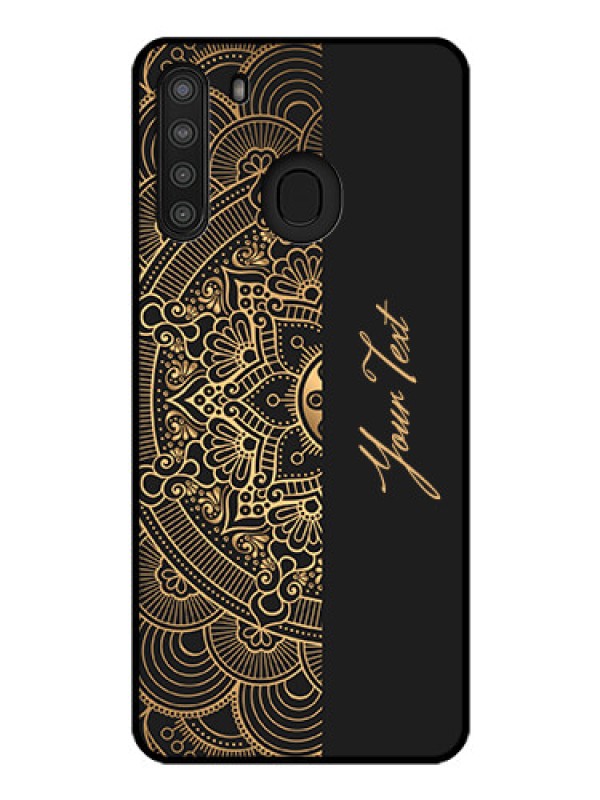 Custom Galaxy A21 Photo Printing on Glass Case - Mandala art with custom text Design