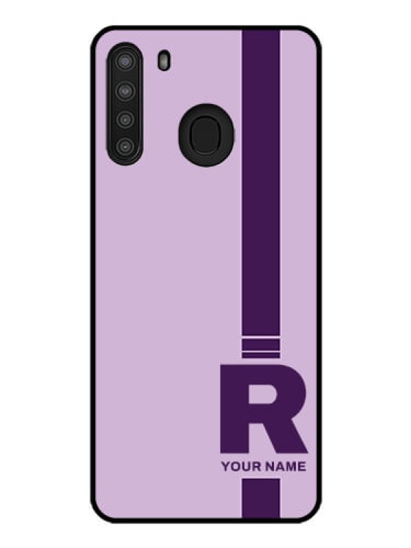 Custom Galaxy A21 Photo Printing on Glass Case - Simple dual tone stripe with name Design