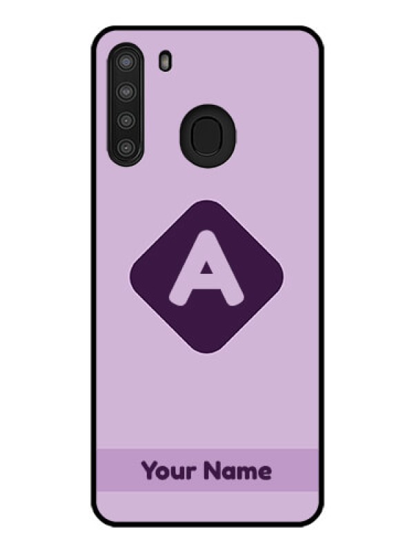 Custom Galaxy A21 Custom Glass Mobile Case - Custom Letter in curved badge Design