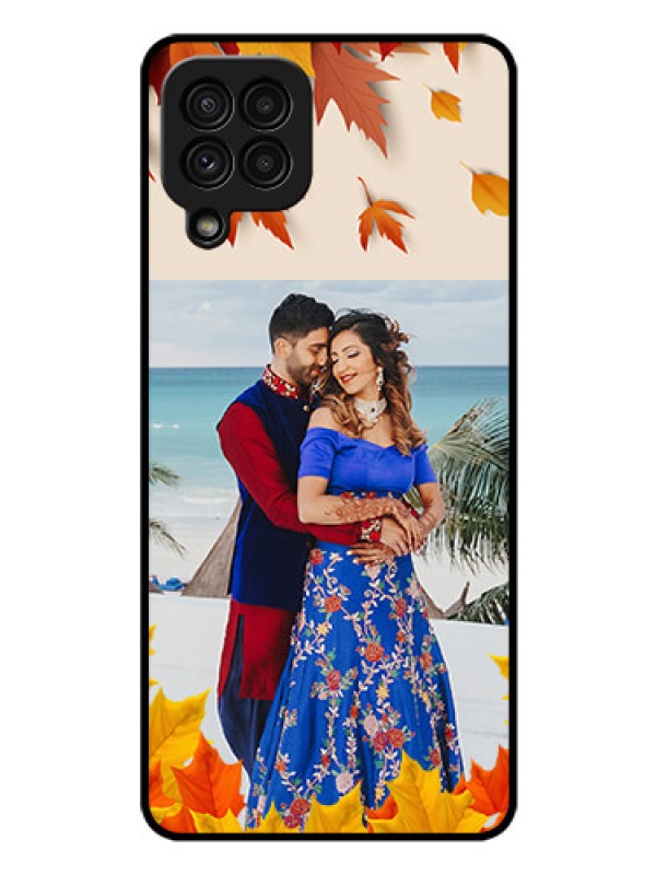 Custom Galaxy A22 4G Photo Printing on Glass Case  - Autumn Maple Leaves Design