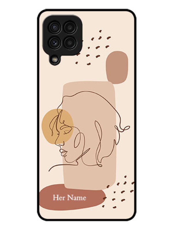 Custom Galaxy A22 4G Photo Printing on Glass Case - Calm Woman line art Design