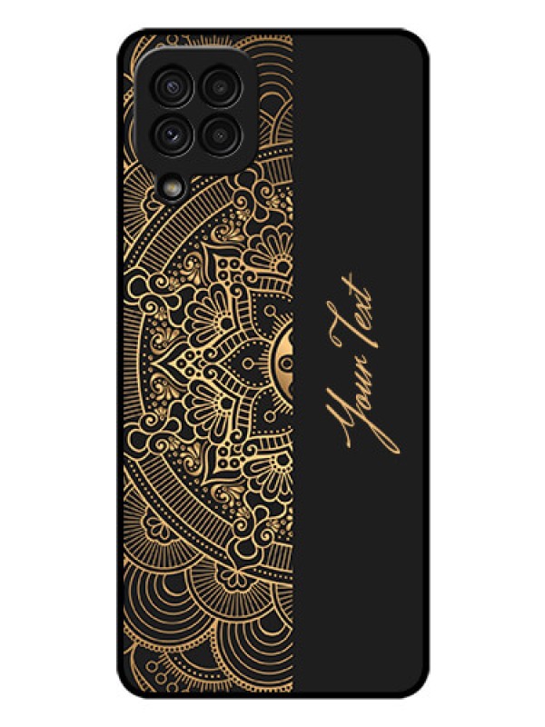 Custom Galaxy A22 4G Photo Printing on Glass Case - Mandala art with custom text Design