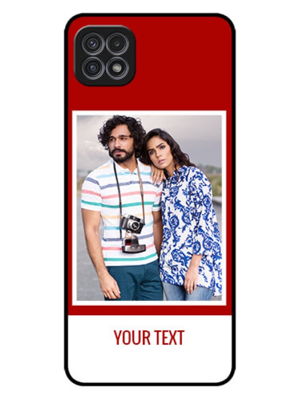 Custom Galaxy A22 5G Personalized Glass Phone Case - Simple Red Color Design