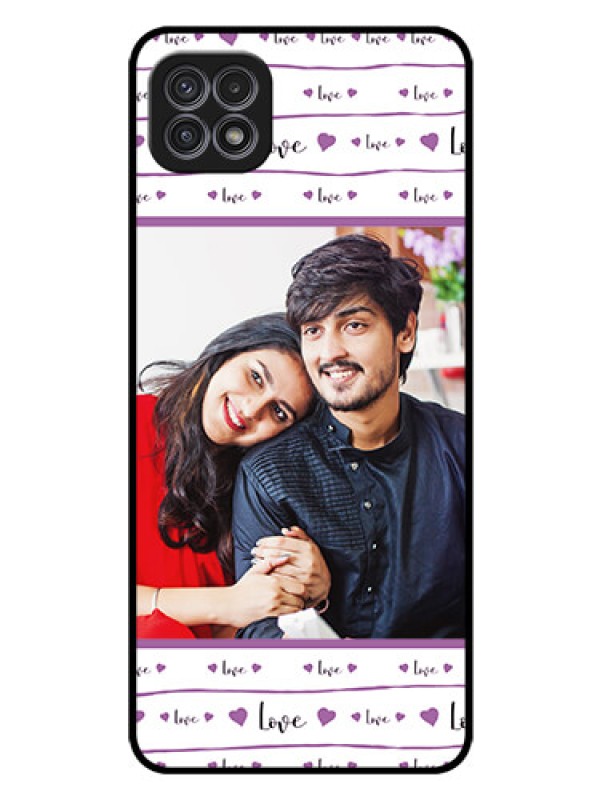 Custom Galaxy A22 5G Custom Glass Mobile Case - Couples Heart Design