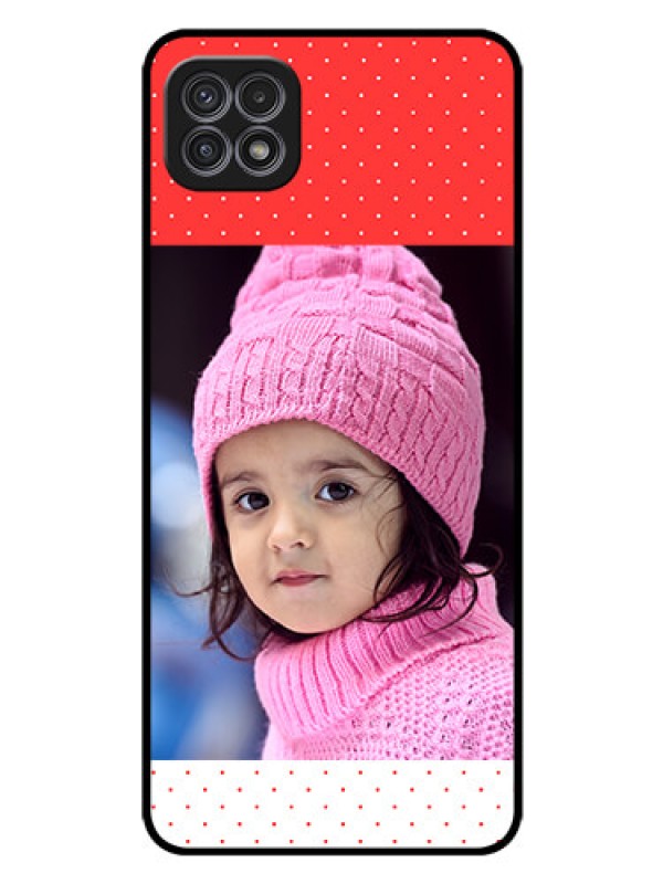 Custom Galaxy A22 5G Photo Printing on Glass Case - Red Pattern Design