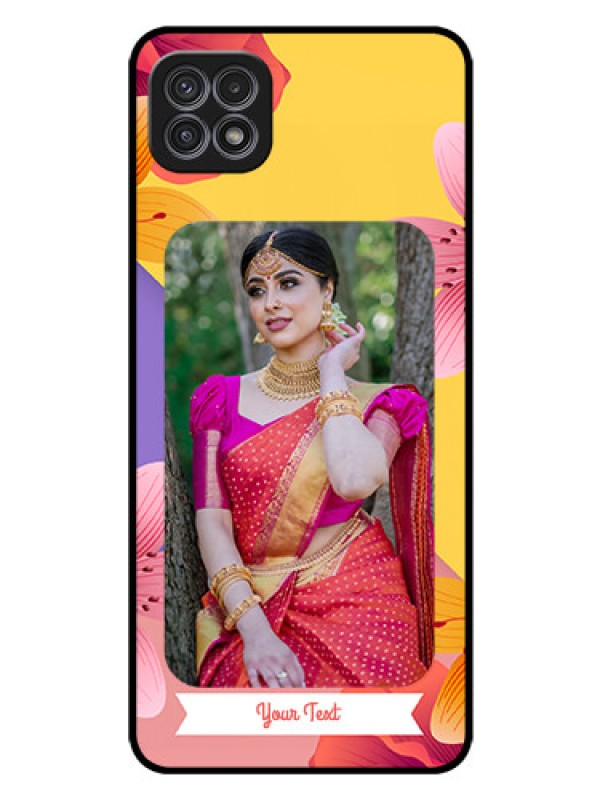 Custom Galaxy A22 5G Custom Glass Mobile Case - 3 Image With Vintage Floral Design