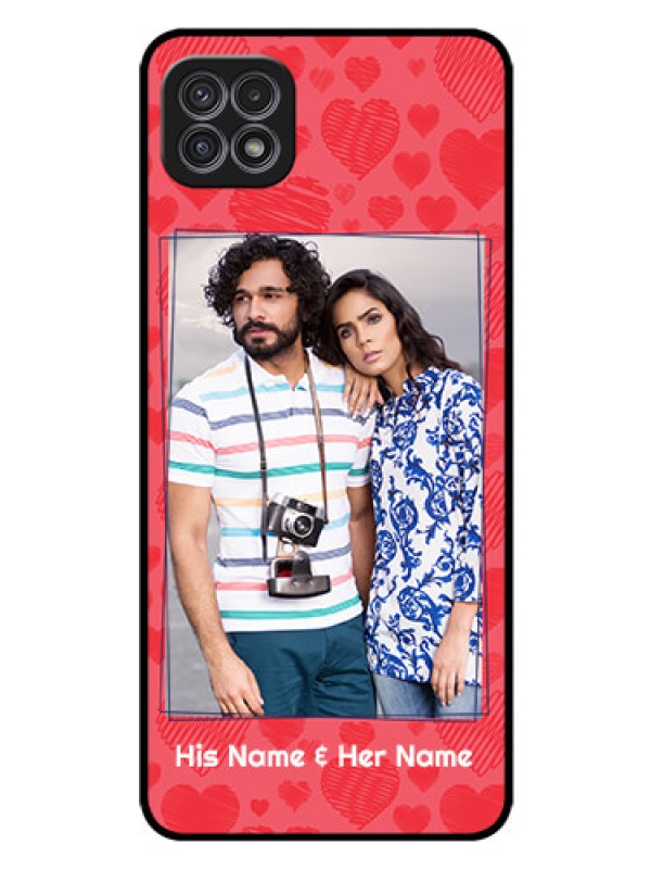 Custom Galaxy A22 5G Photo Printing on Glass Case - with Red Heart Symbols Design