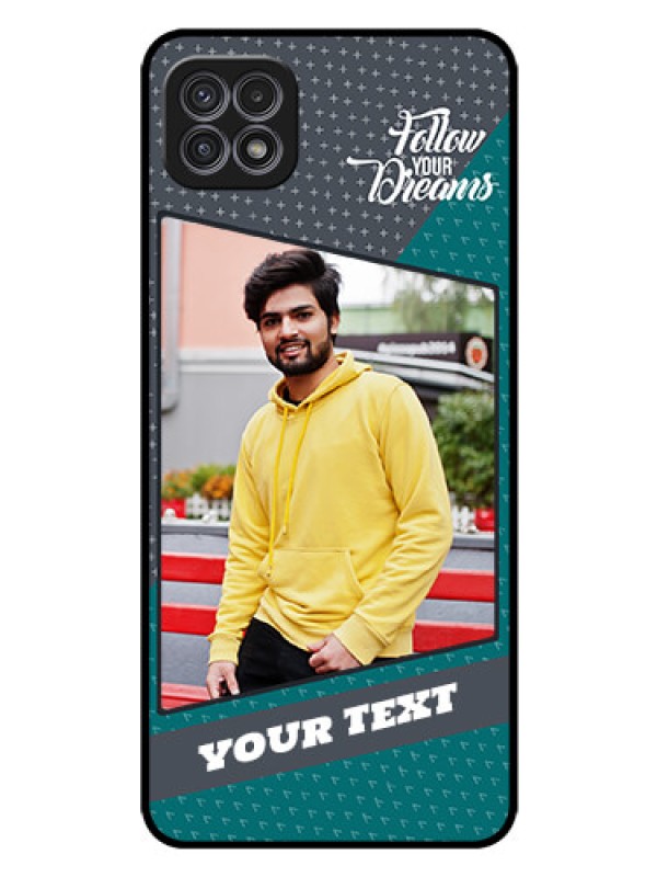 Custom Galaxy A22 5G Personalized Glass Phone Case - Background Pattern Design with Quote
