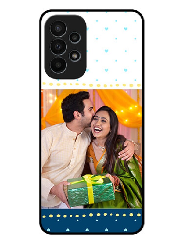 Custom Galaxy A23 4G Personalized Glass Phone Case - White and Blue Abstract Design