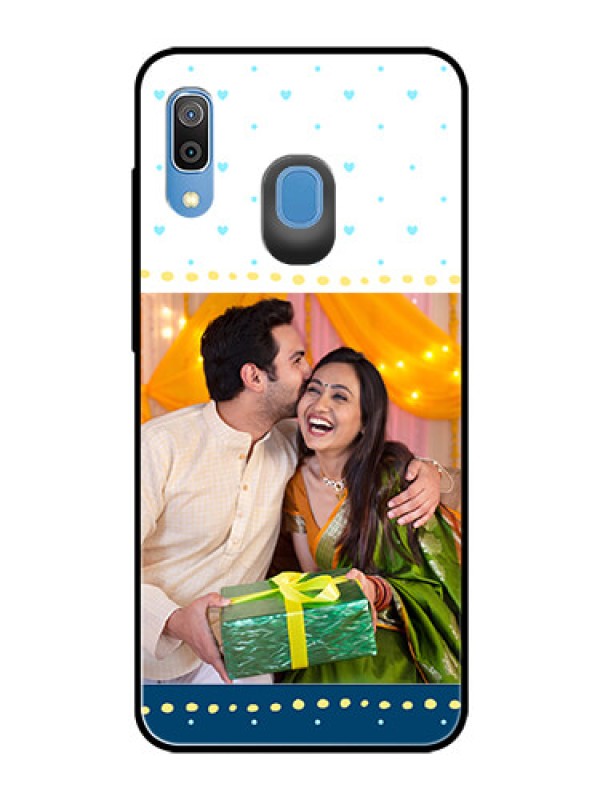 Custom Samsung Galaxy A30 Personalized Glass Phone Case  - White and Blue Abstract Design