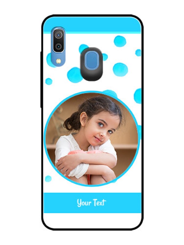 Custom Samsung Galaxy A30 Photo Printing on Glass Case  - Blue Bubbles Pattern Design