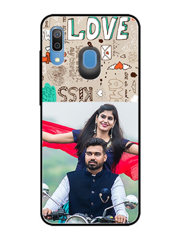 Custom Samsung Galaxy A30 Custom Glass Phone Case  - Love Doodle Pattern 