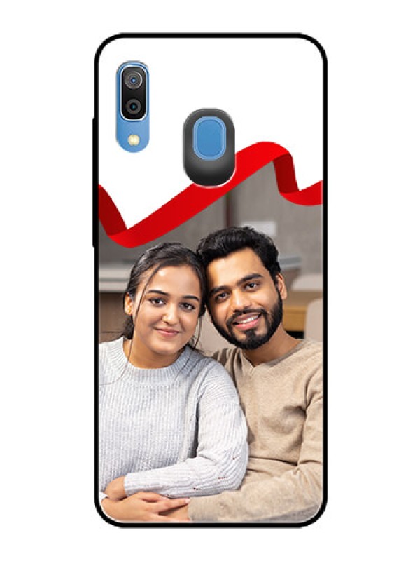 Custom Samsung Galaxy A30 Photo Printing on Glass Case  - Red Ribbon Frame Design