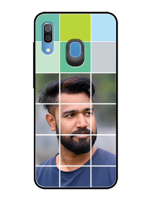 Custom Samsung Galaxy A30 Photo Printing on Glass Case  - with white box pattern 