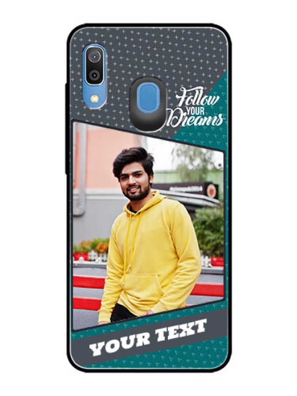 Custom Samsung Galaxy A30 Personalized Glass Phone Case  - Background Pattern Design with Quote
