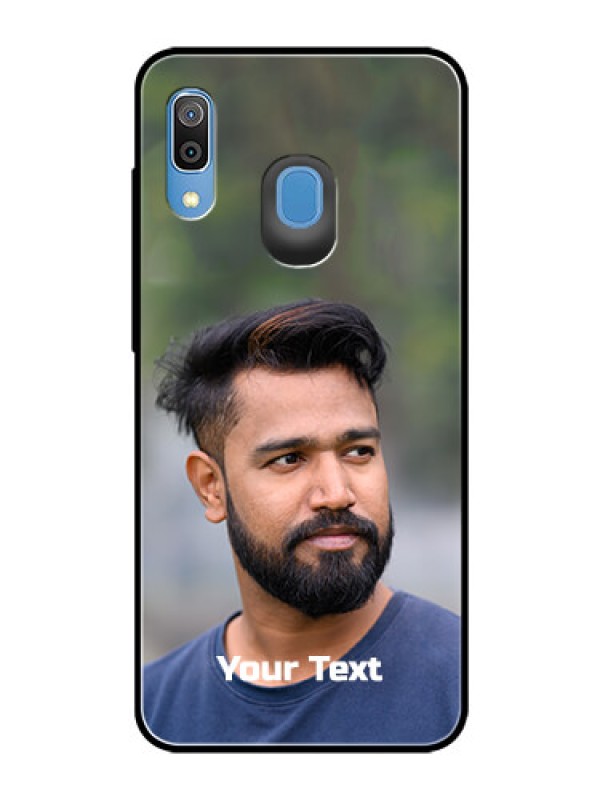 Custom Galaxy A30 Glass Mobile Cover: Photo with Text