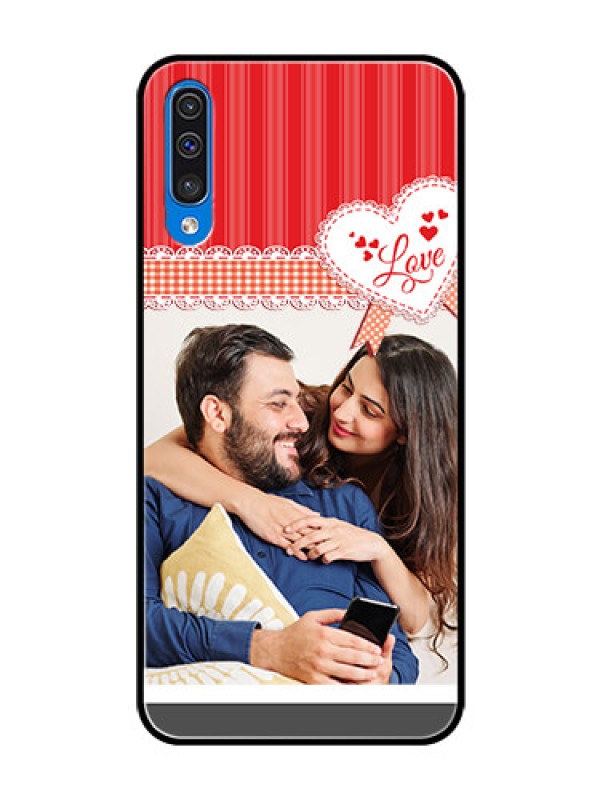 Custom Galaxy A30s Custom Glass Mobile Case  - Red Love Pattern Design
