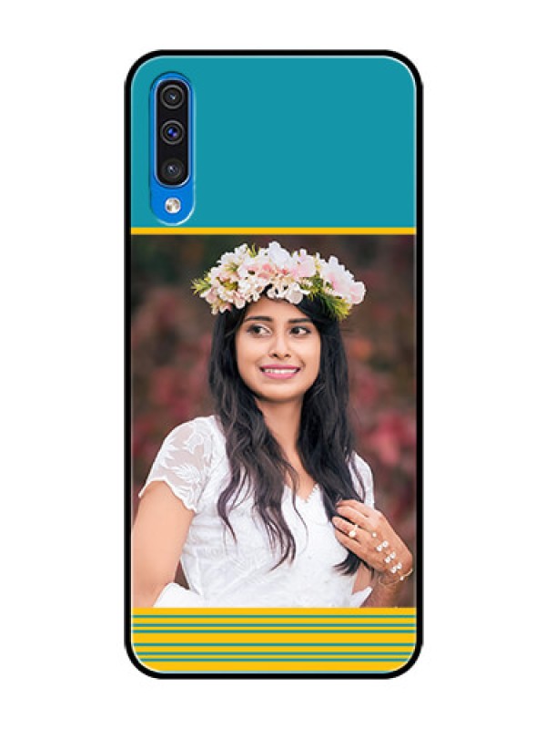 Custom Galaxy A30s Custom Glass Phone Case  - Yellow & Blue Design 