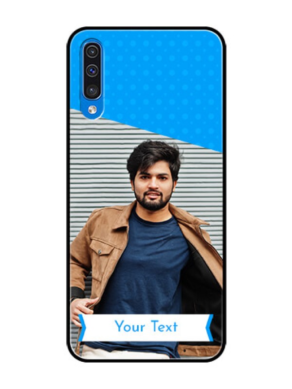 Custom Galaxy A30s Photo Printing on Glass Case  - Simple Blue Color Design