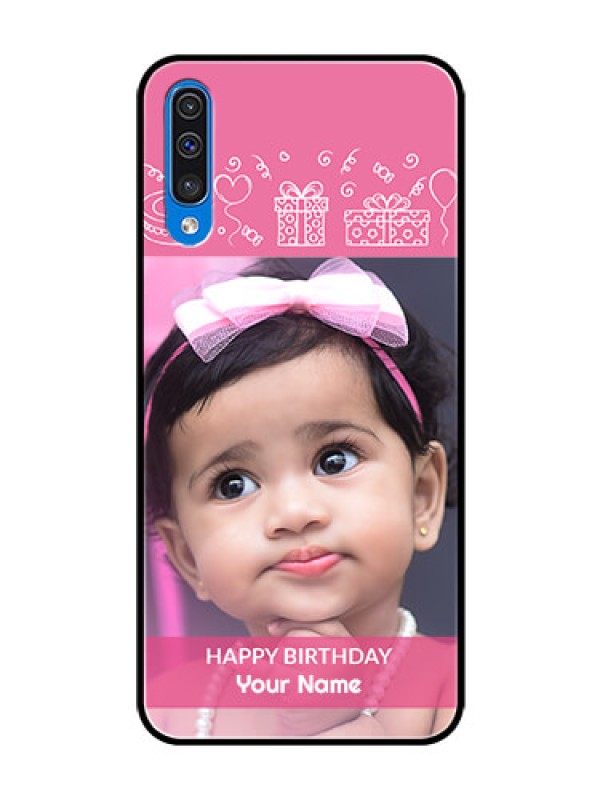 Custom Galaxy A30s Photo Printing on Glass Case  - with Birthday Line Art Design