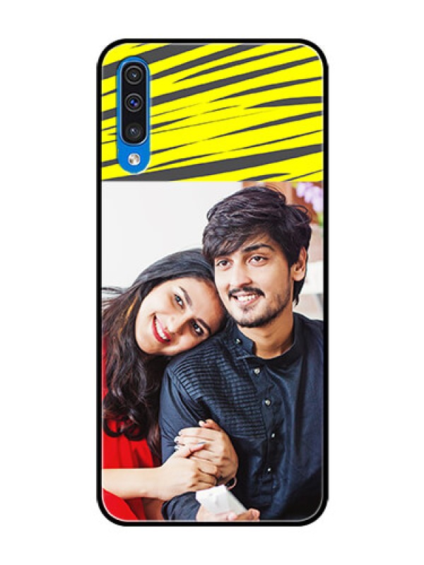 Custom Galaxy A30s Photo Printing on Glass Case  - Yellow Abstract Design