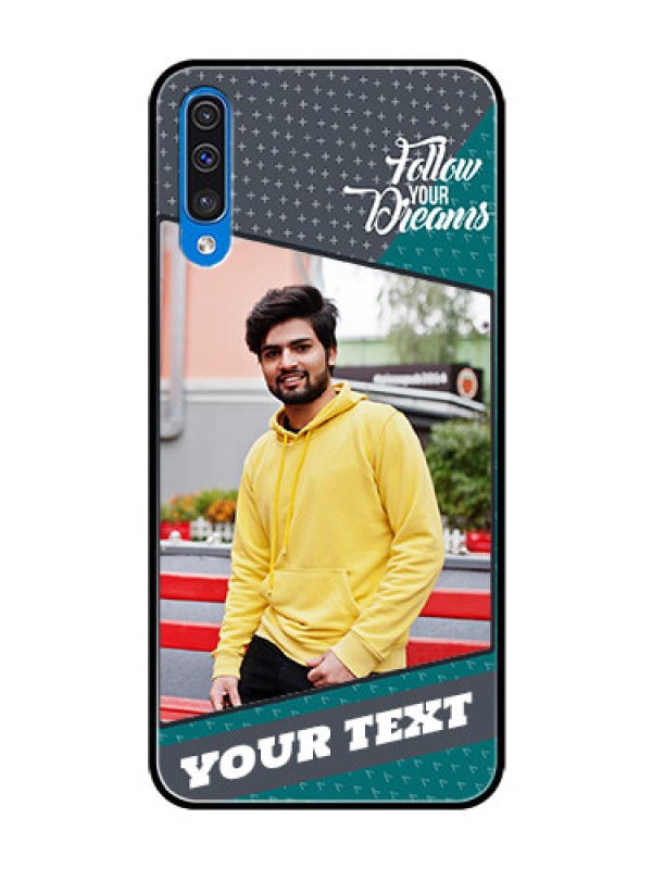 Custom Galaxy A30s Personalized Glass Phone Case  - Background Pattern Design with Quote