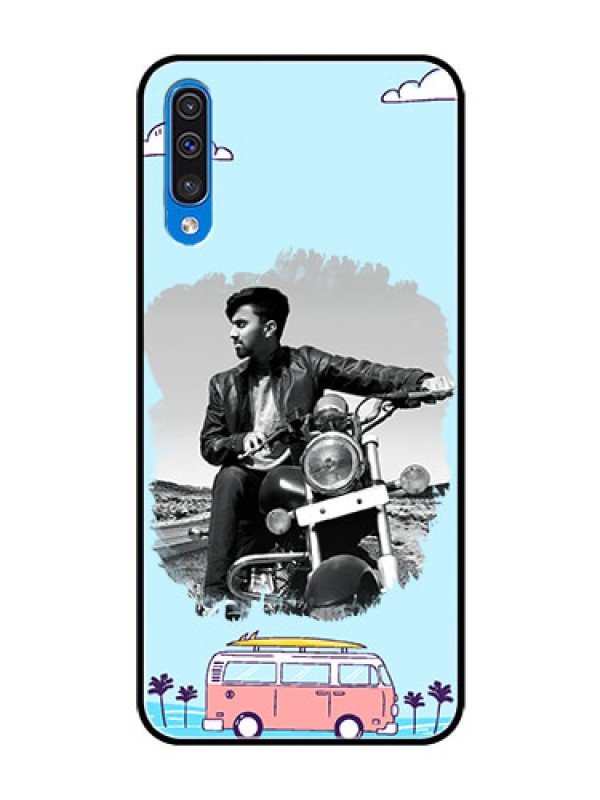 Custom Galaxy A30s Photo Printing on Glass Case  - Travel & Adventure Design