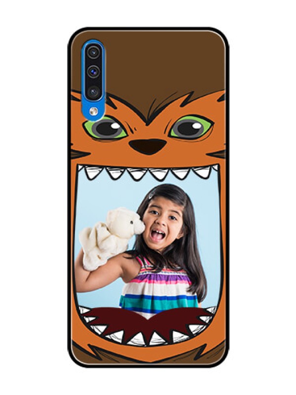 Custom Galaxy A30s Photo Printing on Glass Case  - Owl Monster Back Case Design