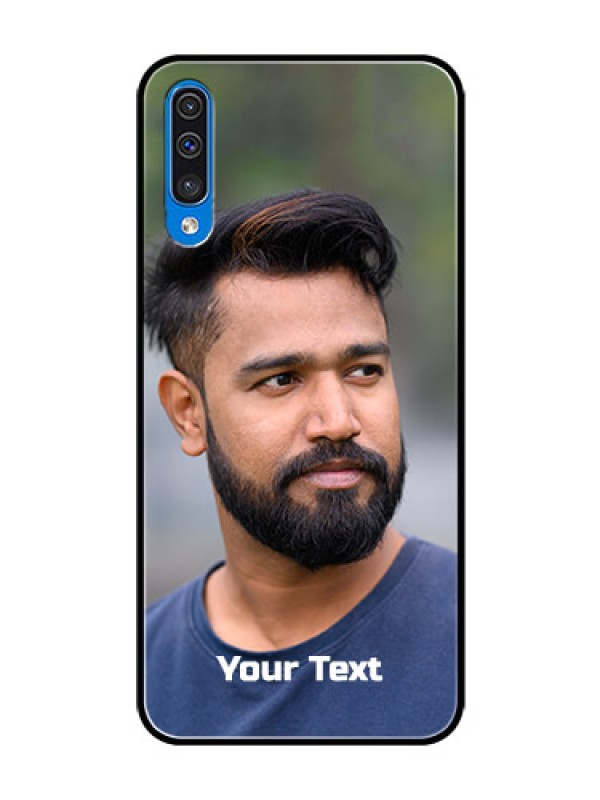 Custom Galaxy A30s Glass Mobile Cover: Photo with Text