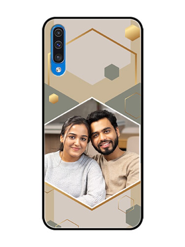 Custom Galaxy A30s Photo Printing on Glass Case - Stylish Hexagon Pattern Design