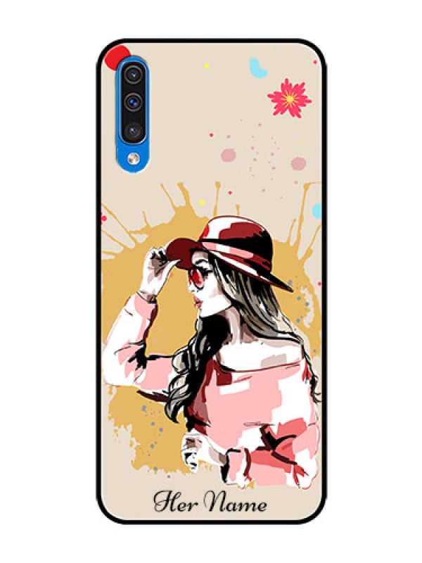 Custom Galaxy A30s Photo Printing on Glass Case - Women with pink hat Design