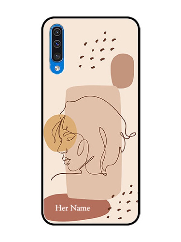 Custom Galaxy A30s Photo Printing on Glass Case - Calm Woman line art Design