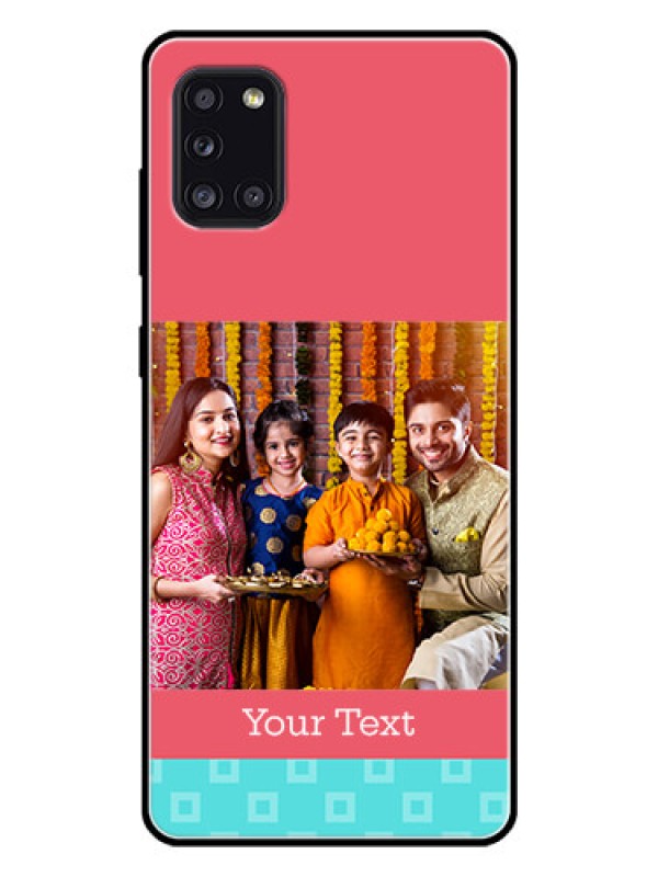 Custom Galaxy A31 Personalized Glass Phone Case  - Peach & Blue Color Design