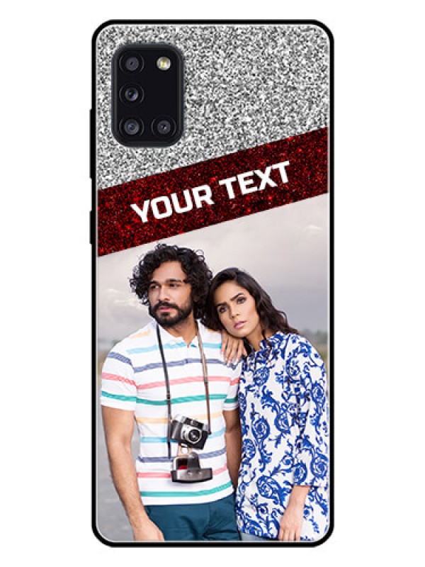 Custom Galaxy A31 Personalized Glass Phone Case  - Image Holder with Glitter Strip Design