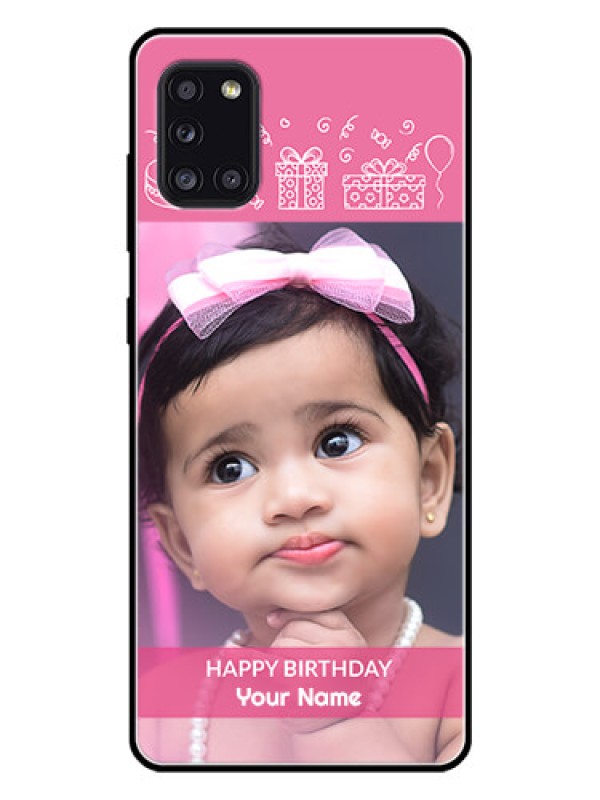 Custom Galaxy A31 Photo Printing on Glass Case  - with Birthday Line Art Design