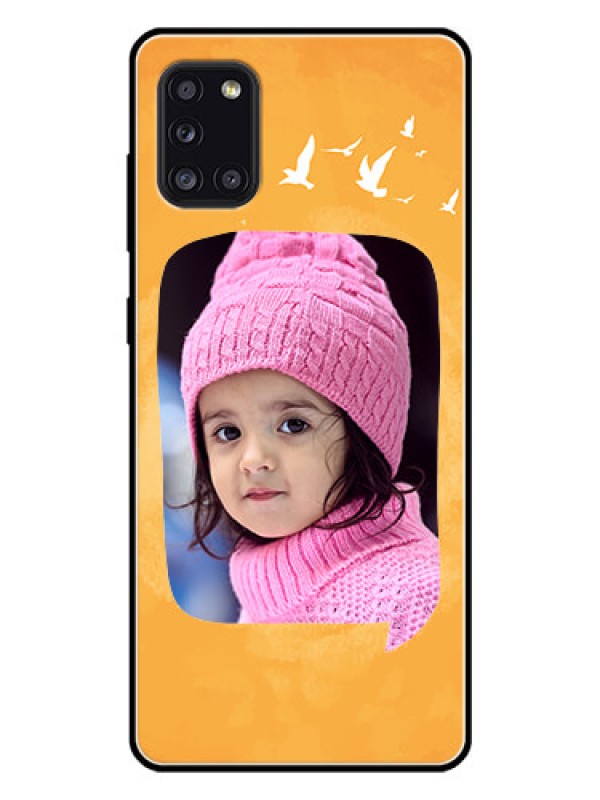 Custom Galaxy A31 Personalized Glass Phone Case  - Water Color Design with Bird Icons