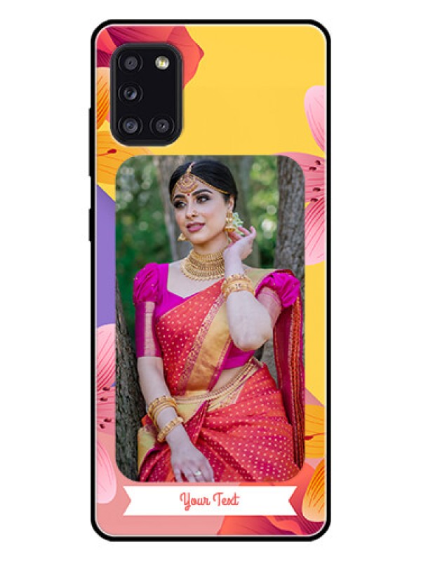 Custom Galaxy A31 Custom Glass Mobile Case  - 3 Image With Vintage Floral Design