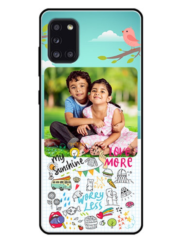 Custom Galaxy A31 Photo Printing on Glass Case  - Doodle love Design