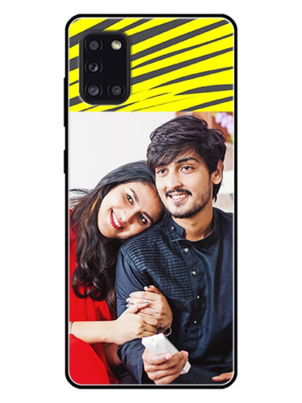 Custom Galaxy A31 Photo Printing on Glass Case  - Yellow Abstract Design